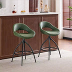 Lot de 2 tabourets de bar pivotants verts Karl Home avec dossier ajouré, revêtement en PU et finition poudrée
