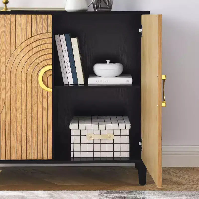 Meuble de Rangement TROPOW avec Portes Doubles, Armoire de Rangement Autonome, Buffet d'Appoint avec Pieds en Bois Massif, Noir