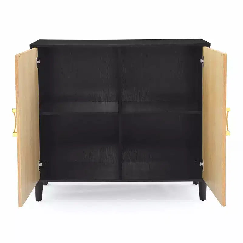 Meuble de Rangement TROPOW avec Portes Doubles, Armoire de Rangement Autonome, Buffet d'Appoint avec Pieds en Bois Massif, Noir