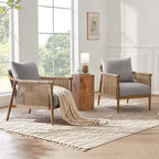 Fauteuil d'appoint de ferme moderne Spruce&Spring avec accoudoirs en bois tressé