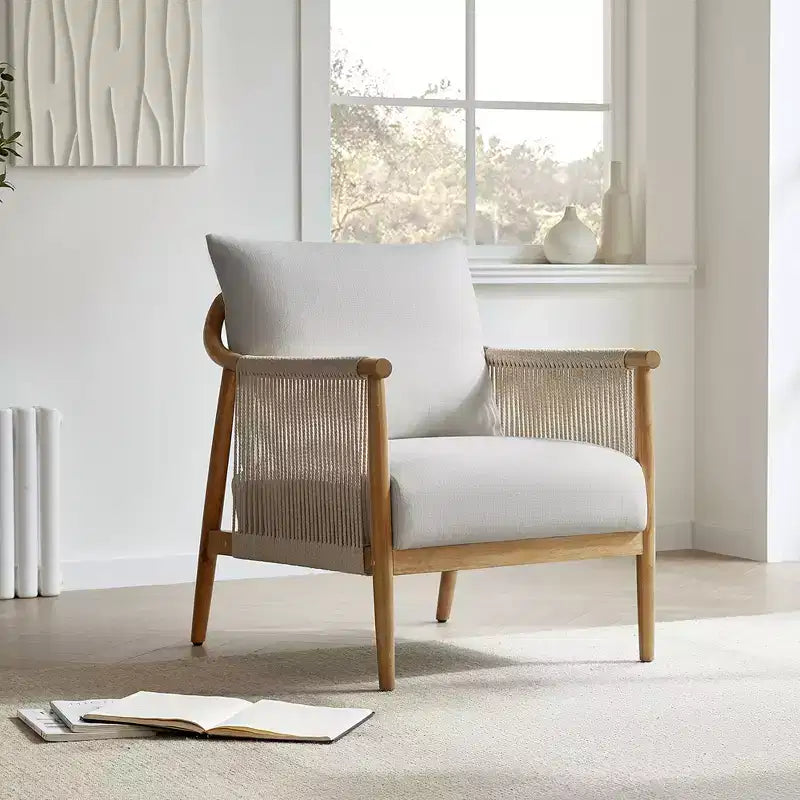 Fauteuil d'appoint de ferme moderne Spruce&Spring avec accoudoirs en bois tressé
