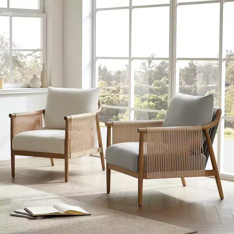 Fauteuil d'appoint de ferme moderne Spruce&Spring avec accoudoirs en bois tressé