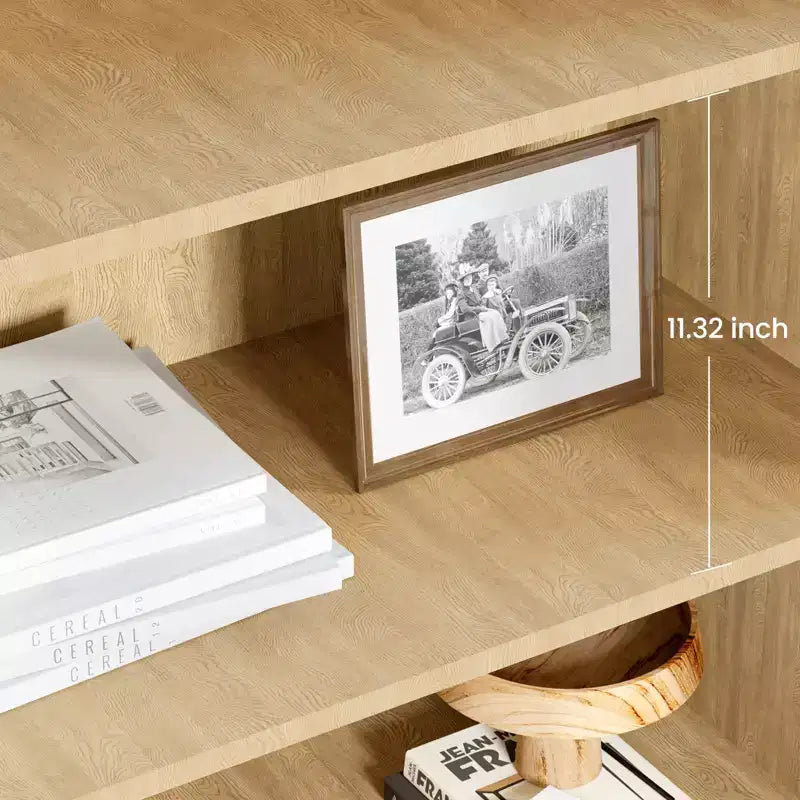 Étagère à 5 niveaux, Bibliothèque de style Bohème, Porte en rotin, Bibliothèque et étagère en bois avec fonction de rangement, Grande étagère, Grande bibliothèque, Convient