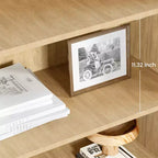 Étagère à 5 niveaux, Bibliothèque de style Bohème, Porte en rotin, Bibliothèque et étagère en bois avec fonction de rangement, Grande étagère, Grande bibliothèque, Convient