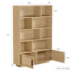 Étagère à 5 niveaux, Bibliothèque de style Bohème, Porte en rotin, Bibliothèque et étagère en bois avec fonction de rangement, Grande étagère, Grande bibliothèque, Convient