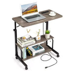 Gray Height-adjustable Wooden and Steel Structure Computer Desk with Charging Dock