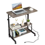 Bureau d'ordinateur gris, réglable en hauteur, en bois et acier, avec station de charge