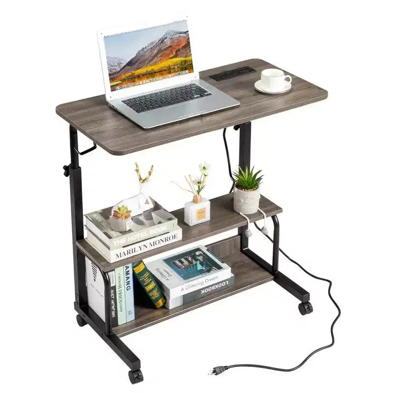 Bureau d'ordinateur gris, réglable en hauteur, en bois et acier, avec station de charge