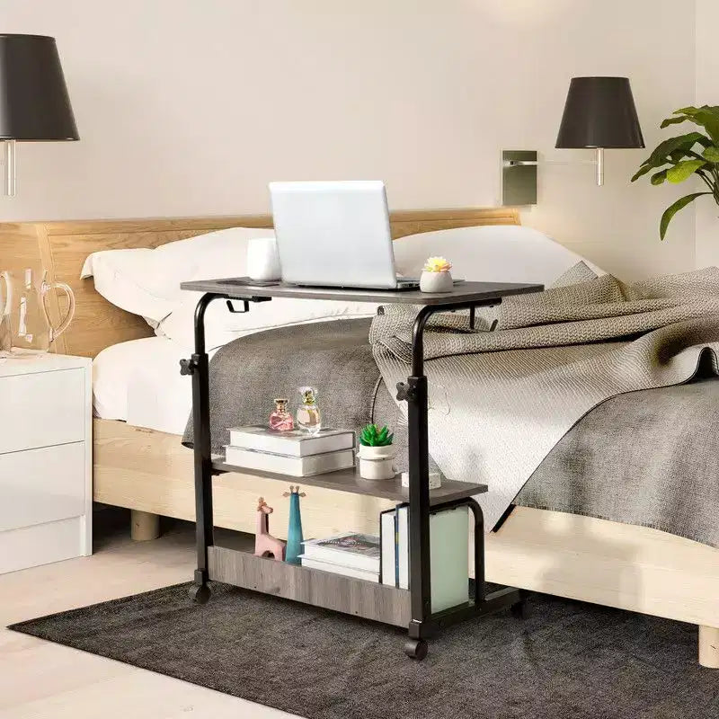 Bureau d'ordinateur gris, réglable en hauteur, en bois et acier, avec station de charge