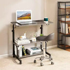 Bureau d'ordinateur gris, réglable en hauteur, en bois et acier, avec station de charge