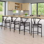 MAYEERTY Black Fully Assembled Wishbone Weave Bar Stool - Modern & Sturdy for Kitchen Island