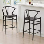 MAYEERTY Tabouret de bar tissé Wishbone noir entièrement assemblé – Moderne et robuste pour îlot de cuisine