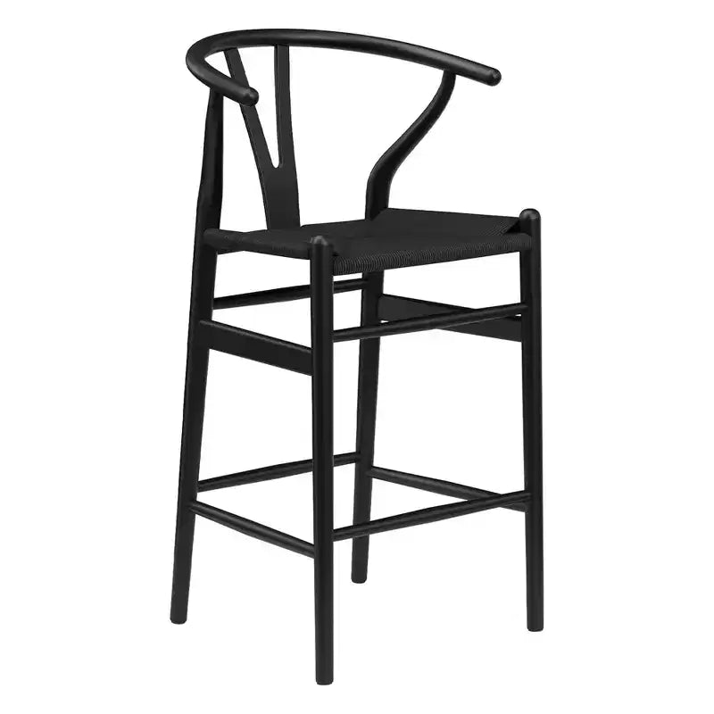 MAYEERTY Tabouret de bar tissé Wishbone noir entièrement assemblé – Moderne et robuste pour îlot de cuisine