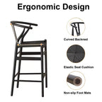 MAYEERTY Tabouret de bar tissé Wishbone noir entièrement assemblé – Moderne et robuste pour îlot de cuisine