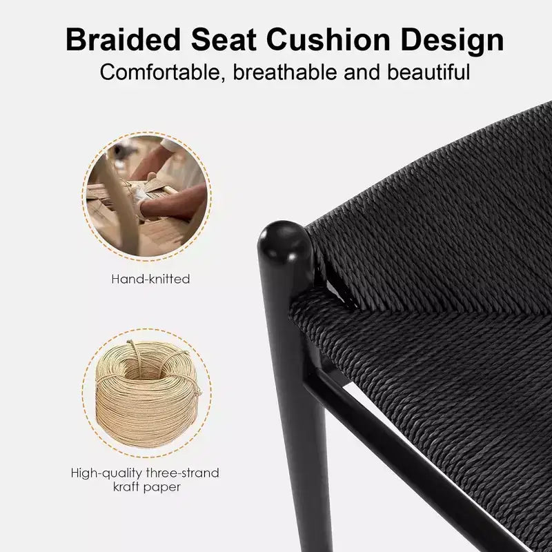 MAYEERTY Tabouret de bar tissé Wishbone noir entièrement assemblé – Moderne et robuste pour îlot de cuisine