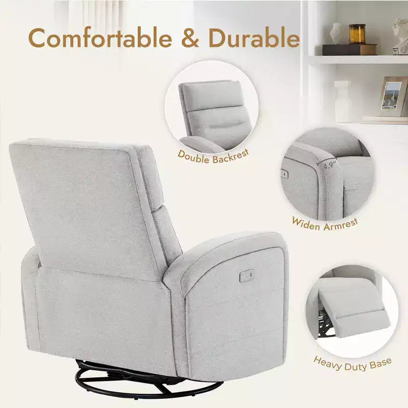 Fauteuil inclinable, pivotant et à bascule Spruce & Spring Power Glider pour chambre de bébé