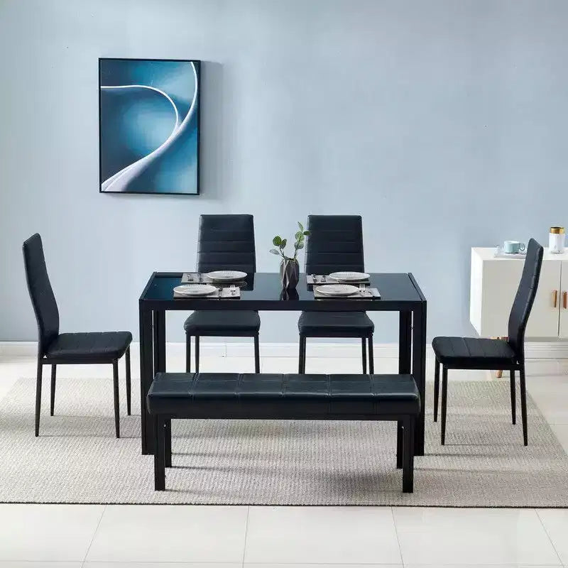 Table de salle à manger Auriona avec plateau en verre et base en métal