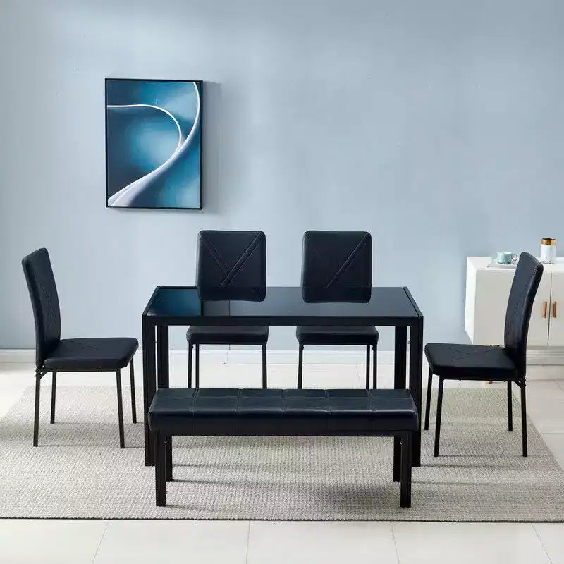 Table de salle à manger Auriona avec plateau en verre et base en métal