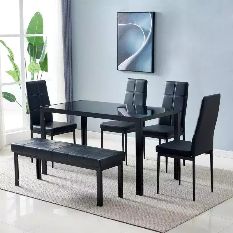 Table de salle à manger Auriona avec plateau en verre et base en métal