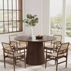 PexFix 46 Round Dining Table for 6 People Modern Pedestal Table with Fluted Cone Base & Wood MDF Top for Small Space Kitchen Dining Room Cafe Walnut