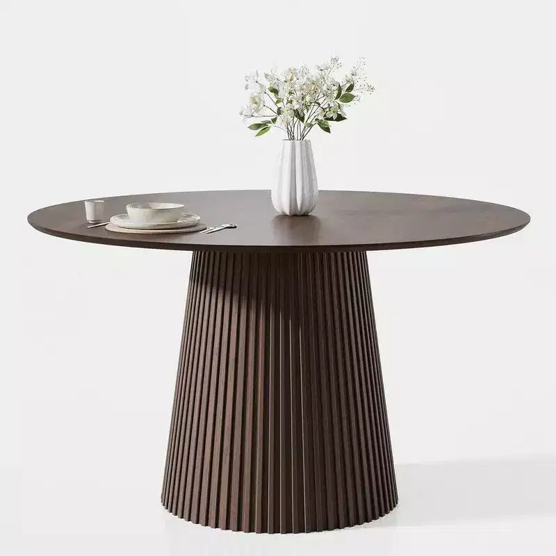 Table à manger ronde PexFix de 46 po pour 6 personnes, table sur pied moderne avec base conique cannelée et plateau en MDF en bois pour les petits espaces de cuisine, salle à manger, café, noyer