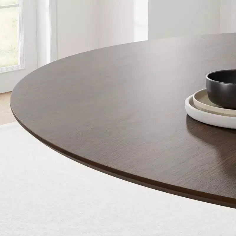 Table à manger ronde PexFix de 46 po pour 6 personnes, table sur pied moderne avec base conique cannelée et plateau en MDF en bois pour les petits espaces de cuisine, salle à manger, café, noyer