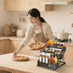 Étagère à épices de comptoir à 3 niveaux, étagère à épices étagée avec ventouses antidérapantes, hauteur ajustable, gain de place pour plan de travail de cuisine