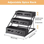 Étagère à épices de comptoir à 3 niveaux, étagère à épices étagée avec ventouses antidérapantes, hauteur ajustable, gain de place pour plan de travail de cuisine