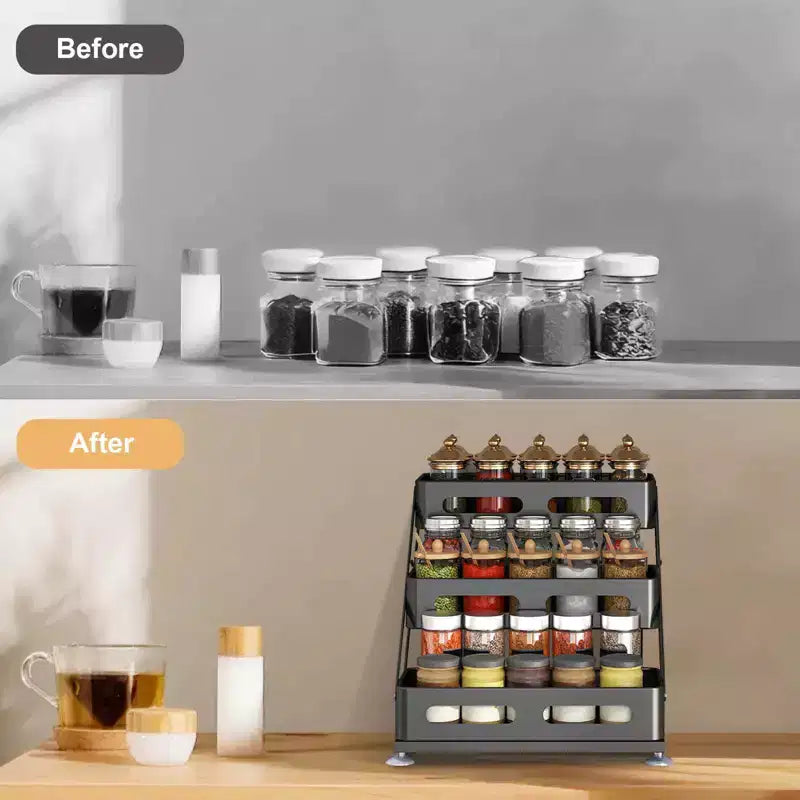 Étagère à épices de comptoir à 3 niveaux, étagère à épices étagée avec ventouses antidérapantes, hauteur ajustable, gain de place pour plan de travail de cuisine