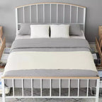 Cadre de lit plateforme avec tête et pied de lit, 4 tiroirs de rangement sous le lit, support à lattes métalliques, aucun sommier tapissier requis, blanc et chêne