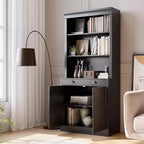 Bibliothèque 5 niveaux de 180 cm avec 2 portes et 1 tiroir, meuble de rangement en bois avec étagères réglables pour salon, bureau