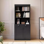 Bibliothèque 5 niveaux de 180 cm avec 2 portes et 1 tiroir, meuble de rangement en bois avec étagères réglables pour salon, bureau