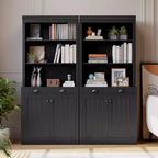 Bibliothèque 5 niveaux de 180 cm avec 2 portes et 1 tiroir, meuble de rangement en bois avec étagères réglables pour salon, bureau
