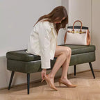 Banc de rangement ottoman en cuir VEVOR, banc en cuir PU avec rangement et pieds en métal, bancs capitonnés pour le bout du lit, vert
