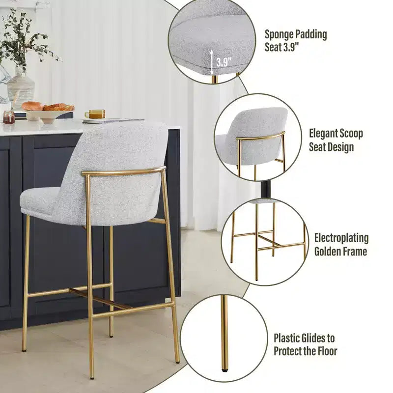 Tabouret de bar moderne Spruce&Spring de 68,5 cm de hauteur de comptoir avec structure dorée - Lot de 2
