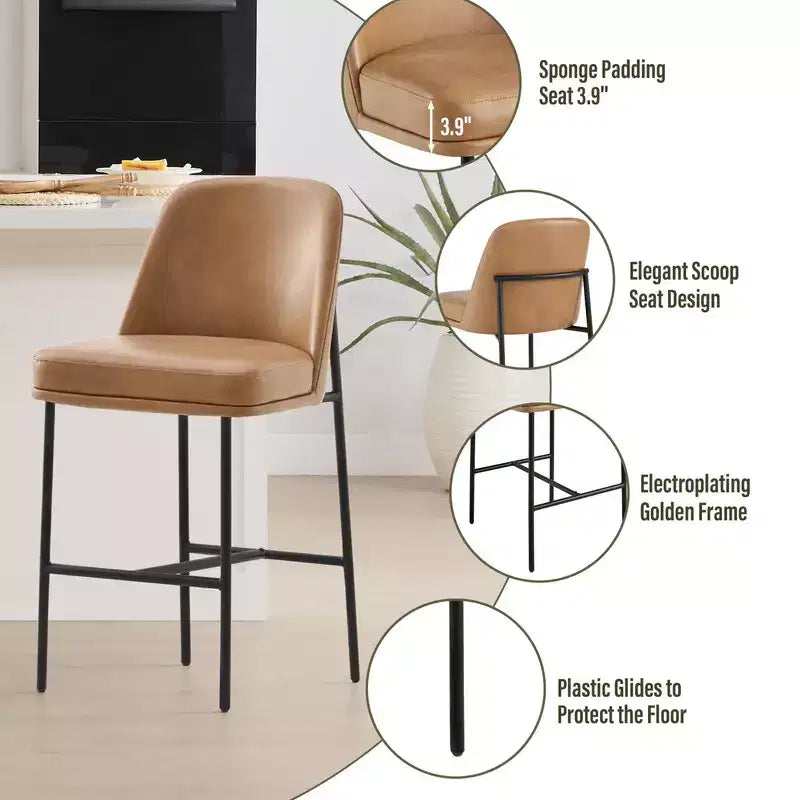 Tabouret de bar moderne Spruce&Spring de 68,5 cm de hauteur de comptoir avec structure dorée - Lot de 2
