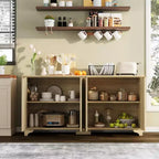 Buffet de rangement cannelé avec 4 portes décorées, meuble de bar à café en bois avec pieds en bois massif pour cuisine, salle à manger, couloir
