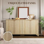 Buffet de rangement cannelé avec 4 portes décorées, meuble de bar à café en bois avec pieds en bois massif pour cuisine, salle à manger, couloir