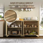 Buffet de rangement cannelé avec 4 portes décorées, meuble de bar à café en bois avec pieds en bois massif pour cuisine, salle à manger, couloir