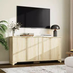 Buffet de rangement cannelé avec 4 portes décorées, meuble de bar à café en bois avec pieds en bois massif pour cuisine, salle à manger, couloir