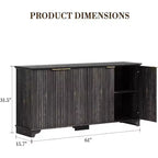 Buffet de rangement cannelé avec 4 portes décorées, meuble de bar à café en bois avec pieds en bois massif pour cuisine, salle à manger, couloir