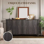 Buffet de rangement cannelé avec 4 portes décorées, meuble de bar à café en bois avec pieds en bois massif pour cuisine, salle à manger, couloir