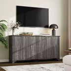 Buffet de rangement cannelé avec 4 portes décorées, meuble de bar à café en bois avec pieds en bois massif pour cuisine, salle à manger, couloir