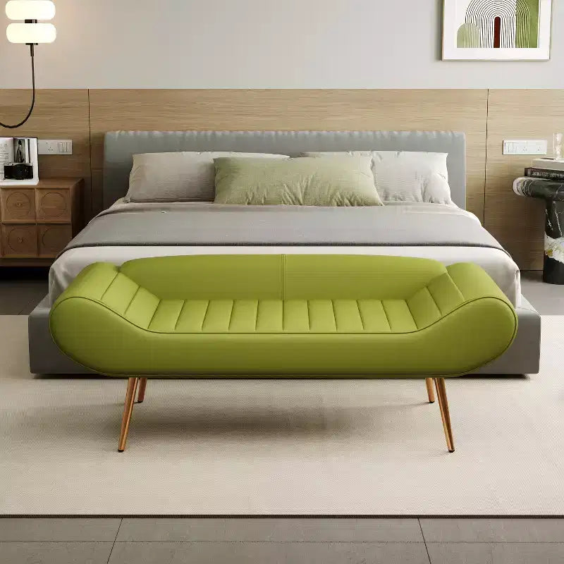 Banc-tabouret de canapé de 57 pouces avec accoudoir, dossier, pieds en métal, capacité de charge de 180 kg, tissu PVC, canapé incurvé pour chambre à coucher, bout de lit, vert