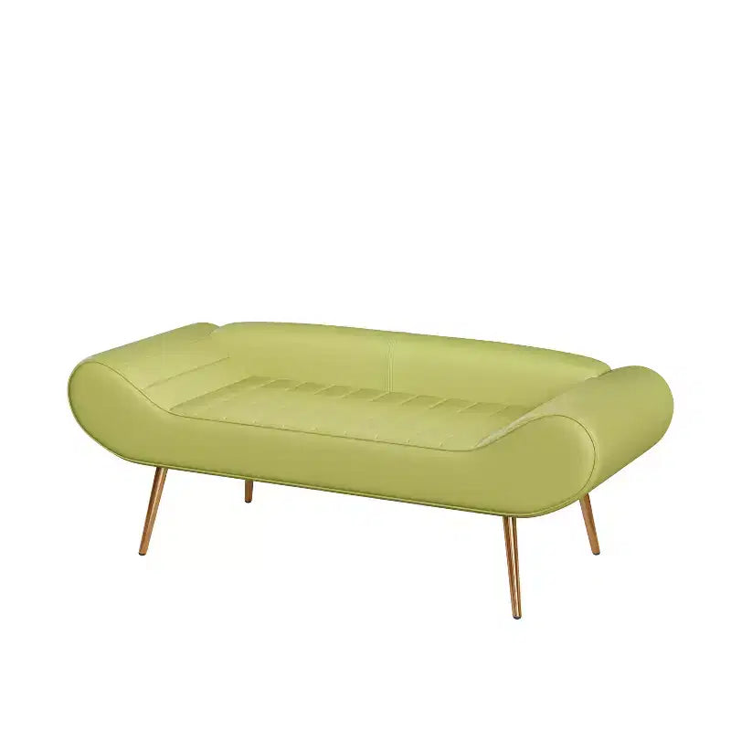 Banc-tabouret de canapé de 57 pouces avec accoudoir, dossier, pieds en métal, capacité de charge de 180 kg, tissu PVC, canapé incurvé pour chambre à coucher, bout de lit, vert
