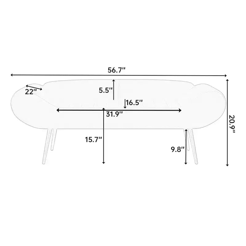 Banc-tabouret de canapé de 57 pouces avec accoudoir, dossier, pieds en métal, capacité de charge de 180 kg, tissu PVC, canapé incurvé pour chambre à coucher, bout de lit, vert