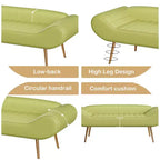 Banc-tabouret de canapé de 57 pouces avec accoudoir, dossier, pieds en métal, capacité de charge de 180 kg, tissu PVC, canapé incurvé pour chambre à coucher, bout de lit, vert