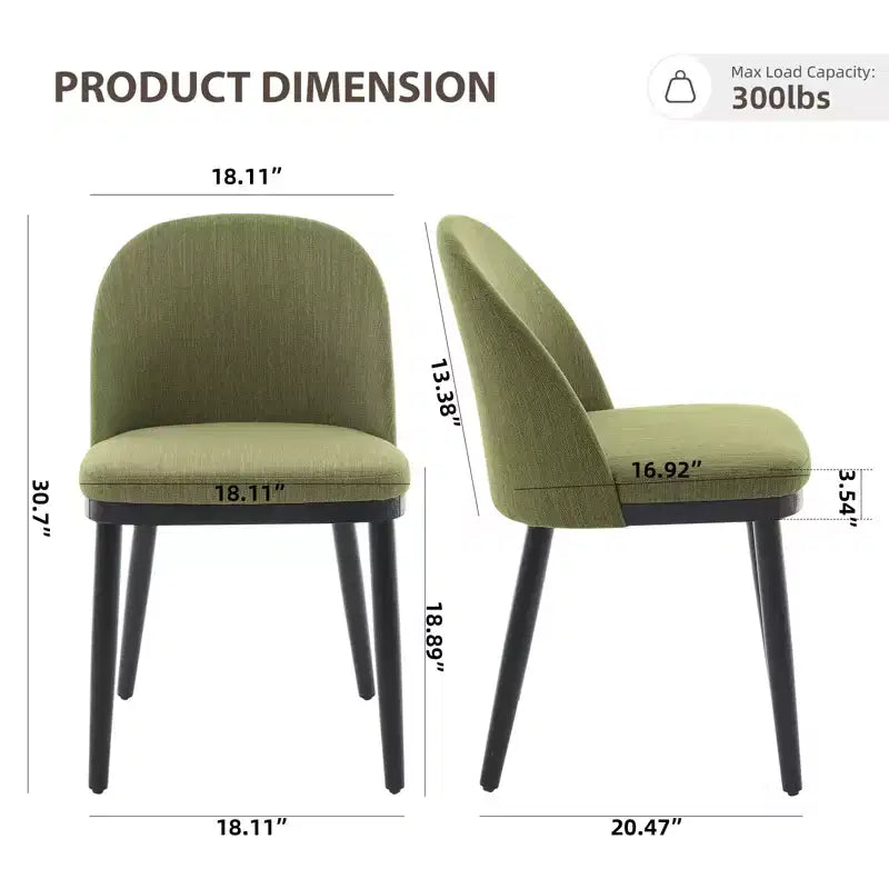Chaise de salle à manger moderne - Dossier incurvé rembourré et pieds en bois d'hévéa, chaises d'appoint de cuisine modernes en tissu rembourré, chaise de salle à manger sans accoudoirs