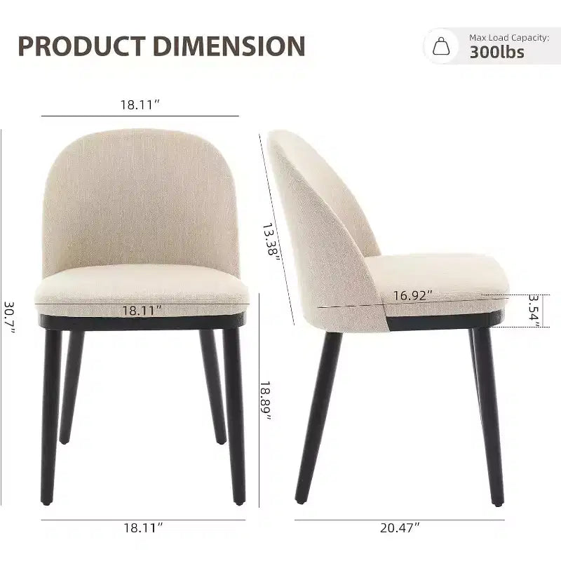 Chaise de salle à manger moderne - Dossier incurvé rembourré et pieds en bois d'hévéa, chaises d'appoint de cuisine modernes en tissu rembourré, chaise de salle à manger sans accoudoirs