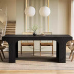 Grande table à manger Lantine de 71 pouces pour 6 à 8 personnes, table de cuisine en bois de style ferme avec design arqué et double piédestal pour dîner, banquet